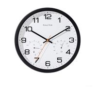 Horloge murale silencieuse à quartz de 30,5 cm avec mouvement sans tic-tac, thermomètre et hygromètre pour la surveillance du temps et du climat (A)
