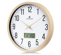 Horloge murale silencieuse calendrier numérique LCD vintage date jour thermomètre quartz analogique beige salon bureau 30cm