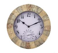 Horloge murale silencieuse de 25,4 cm avec thermomètre intégré, résistante aux intempéries et à la poussière pour une utilisation en intérieur et en extérieur, chiffres clairs pour une lecture facile