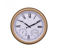 Horloge murale silencieuse de 38,1 cm, horloge murale de surveillance de la météo, sans tic-tac, avec température, humidité, fonctionne à piles (B)