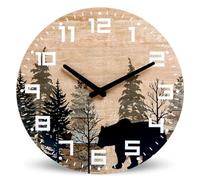Horloge murale silencieuse en bois, sans tic-tac, à piles, style chalet de montagne, style Art déco, 30,5 cm, décorative pour cuisine, salon, bureau (ours)