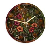 Horloge murale silencieuse en forme de colibri, fleurs tropicales, feuilles, vert d'été, pour garage, salle de jeux, décoration extérieure, 29 x 29 cm
