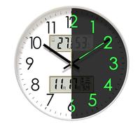 Horloge Murale silencieuse - Horloge Murale sans tic-, horloges murales, Horloge Murale Ronde phosphorescente, décoration de Chambre avec température et humidité, décoration silencieuse de Wals de