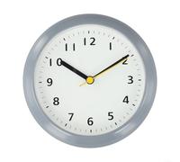 Horloge murale silencieuse moderne avec ventouse pour salle de bain étanche pour environnements humides (gris/blanc)