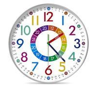 Horloge murale silencieuse pour enfants - Horloge murale silencieuse - Sans bruit de tic-tac - Horloge d'apprentissage colorée - Silencieuse - Pour salon, cuisine, école, chambre d'enfant