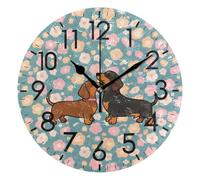 Horloge murale silencieuse pour salon, sans tic-tac, alimentée par piles, motif teckel rose, 25,4 cm, ronde, moderne, simple, classique pour salle de bain, bureau, maison, chambre à coucher, école