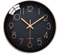 Horloge murale silencieuse - PZCC - Diamètre 30cm - Chiffres arabes 3D - Trotteuse silencieuse - Cadran noir