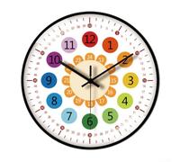 Horloge Murale Silencieuse Quartz 30cm Décoration Enfantine Apprentissage Heure Multicolore pour École(A)