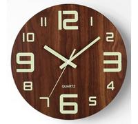 Horloge murale silencieuse sans tic-tac - 40 cm - Fonctionne avec des piles - En bois phosphorescent - Pour la maison, le salon, la chambre à coucher, la cuisine - Décoration (B)