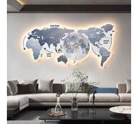 Horloge murale silencieuse sans tic-tac, art mural créatif pour salon avec carte du monde, alimentation par piles, accent facile à lire pour chambre, bureau et école