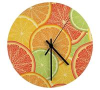 Horloge murale silencieuse sans tic-tac ronde sans échelle Art Décoration d'intérieur 30 cm Fabriquée aux États-Unis Imprimé Citron Orange Tranches de fruits Rouge Vert Jaune