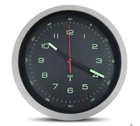 Horloge Murale Style Compteur FISHTEC Fond Noir Cadre Argent Grands Chiffres Phosphorescents Ø30 Cm