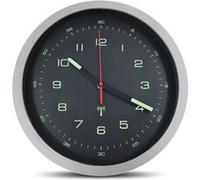 Horloge Murale Style Compteur FISHTEC Fond Noir Cadre Argent Grands Chiffres Phosphorescents Ø30 Cm