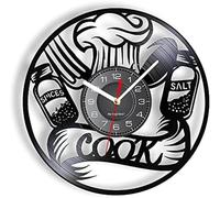 Horloge Murale sur Le thème de la Cuisine en réalité en Vinyle de Chef de Chef Cap de Table de Table assaisonnement Vintage Cut Wat Watch Cook Gift Music