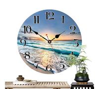Horloge murale sur le thème de la plage - Horloges murales faciles à lire | Horloge murale rétro en bois sans tic-tac, décoration d'intérieur créative et élégante pour le salon