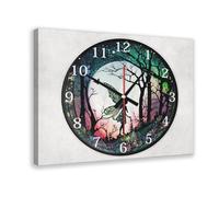 Horloge murale sur toile avec fée des bois - Décoration de chambre à coucher, bureau, chambre - Cadeau - 20 x 30 cm