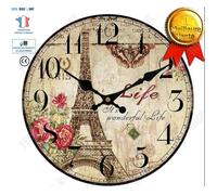 Horloge murale - TD® - Tour Eiffel - Bois - Vintage - 30 cm - Décoration intérieure