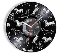 Horloge Murale Teckel Horloge Murale décorative Chien Horloge Murale Pet Chien Chiot Teckel Vinyle Animal Horloge Murale Cadeaux d'anniversaire de noël