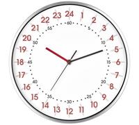 TFA Dostmann Horloge Murale analogique, Affichage 24 Heures, 60.3069.02, avec Chiffres des Heures Rouges et des Minutes Noirs, Cadre en Aluminium, Couvercle en Verre, Blanc
