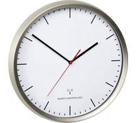 TFA Dostmann Horloge Murale analogique Radio, 60.3521.02, Cadre en Acier Inoxydable, Mouvement Silencieux, précision maximale, argenté