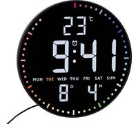 TFA Dostmann Horloge Murale numérique LED, 60.4002, avec la température, la Date et Jour de la Semaine, Affichage Calendrier, Format 12/24 h, 3 Niveaux de luminosité, Chiffres Blancs, Noir