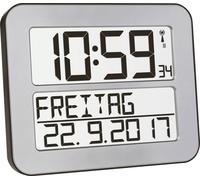 TFA Dostmann Horloge murale numérique TIMELINE MAX, 60.4512.54, très grand affichage, jour de la semaine réglable en français, affichage de la date, horloge murale pour seniors, argenté
