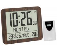 TFA Dostmann Horloge murale radiocommandée 60.4518.08 Aspect bois, émetteur ext., T° int/ext, marron