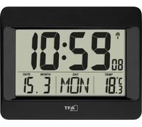 Horloge murale TFA Dostmann 60.4519.01 radiopiloté(e) 21.5 mm x 2.6 mm x 16 mm noir grand écran
