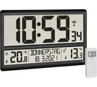 Horloge murale TFA Dostmann 60.4521.01 radiopiloté(e) 360 mm x 28 mm x 235 mm noir grand écran