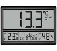 TFA Dostmann Horloge numérique XL 60.4523.01 – Jour en français, temp. ext/int, radio‑pilotée, noire