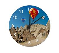 Horloge murale Turquie Cappadocia Crag Horloge murale en bois à piles, décoration murale pour salon, cuisine, salle de bain, chambre à coucher, 25,4 cm
