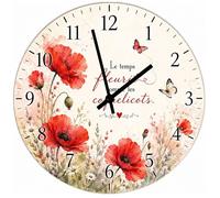 Horloge Murale Verre Coquelicots Citation Poétique 29 cm