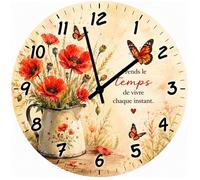 Horloge Murale Verre Coquelicots et Papillons 29 cm