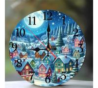 Horloge Murale Village de la Nuit 20cm, Moderne Silencieuse Pendule Murale, Arabes Chiffres Pendules Murales Facile à Lire, horloge murale Ronde pour Décoration de Cuisine Salon Chambre Bureau