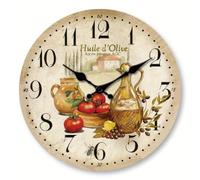 Horloge murale vintage à l'huile d'olive et à la tomate | Design inspiré de l'huile d'olive | Mouvement à quartz silencieux sans tic-tac | Horloge en MDF de 30,5 cm pour décoration de cuisine ou de