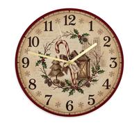 Horloge murale vintage avec citation de Noël en sucre d'orge 29,5 cm | Holly Berries, Horloge murale sans tic-tac, lanterne, vintage, amateurs de vacances, salon, thème saisonnier nostalgique