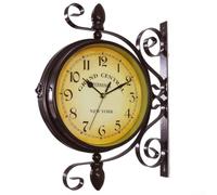 Horloge murale vintage double face en fer forgé style gare pour café, décoration de bar