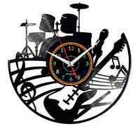 Horloge Musique Batterie Guitare Horloge Murale Décorative Vinyle Vinyle Plaque Vinyle Moderne Cadeau Cadeau EVEVO W0071