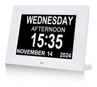 Horloge numérique 8 pouces pour personnes âgées,grand affichage numérique calendrier et date pour personnes âgées atteintes,blanche