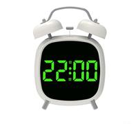 Horloge numérique à double cloche avec affichage LED clair, alarme sonore forte pour les dormeurs lourds, options d'alimentation flexibles (blanc G)