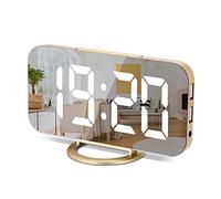 Horloge numérique à grand écran, électrique LED,Surface miroir pour maquillage avec mode d'intensité,3 niveaux de luminosité,Double ports USB,Décoration moderne pour la maison ou la chambre-Doré