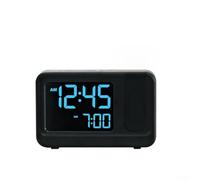 Horloge numérique à projection avec grand écran LCD, réglage de la luminosité et du volume, double alimentation par batterie USB, fonction snooze, mode week-end (noir et noir)