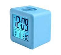 Horloge numérique avec boîtier en silicone et profil carré avec écran LCD pour une heure précise avec rétroéclairage et alarme qui sonne pendant 60 secondes (bleu)