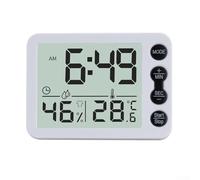 Horloge numérique blanche 9,2 x 6,7 cm pour mini voyage, écran LCD, alarme de température, fonctionnement 12/24 heures, fonctionne à piles, design compact pour la maison et le bureau