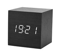 Horloge Numérique Bois Petite Horloge Numérique Mdf, Pvc 6X6X6Cm En Bois Électronique Numérique Alarme Bureau Horloge Température Affichage Led Commande Vocale Marron (Bois noir + lumière blanche)