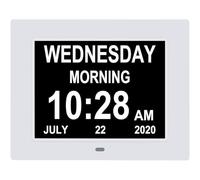 Horloge numérique calendrier 8 pouces - avec jour et date - 8 réglages de langue - convient aux seniors