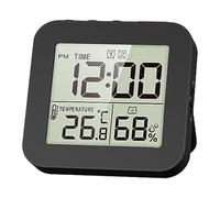 Horloge Numérique de Salle de Bain, Minuterie de Douche avec Alarme pour Salle de Bain, Minuterie de Cuisine, Thermomètre et Hygromètre, Horloge, noir