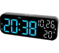 Horloge numérique Double affichagevocale 3 luminosités réglables Date Températures Compte à rebours LED Réveil électronique Noir Bleu Lampe