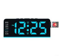 Horloge numérique en plastique avec projecteur rotatif (C) | Écran LED transparent, affiche l'heure et la date, projecteur rotatif, 3 niveaux de luminosité, décoration moderne