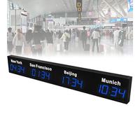 Horloge numérique fuseau horaire mondiale avec affichage LED pour hôtels et aéroports, 3/4/5/6 fuseaux horaires de ville, idéal pour les entreprises et les voyages
